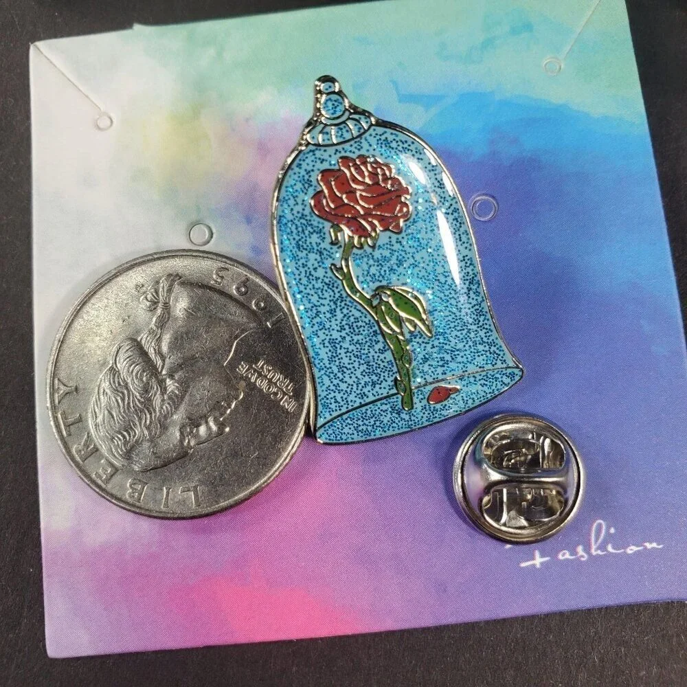 Beauty Beast Rose Lapel Pin Belle Glitter Badge Brooch Pin Accessories Jewelry